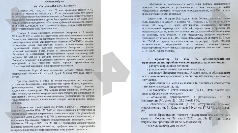 СМИ опубликовали инструкции для силовиков по отлову нарушителей карантина в Москве