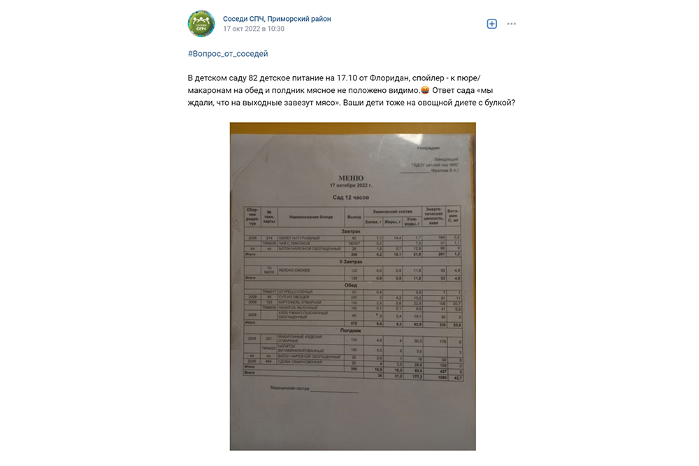 Детсады Приморского района остались без продуктов из-за сбоя поставок «Артис-Детское питание» и «Фирма Флоридан»